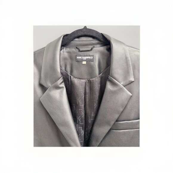 Karl Lagerfeld Black Leather Jacket w Button Details Women's Size 12 NWOT Paris - Picture 5 of 11